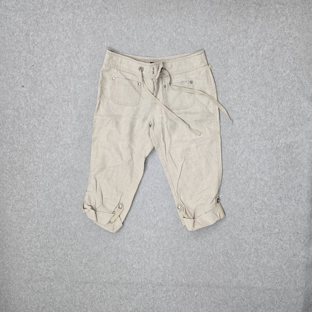 INC International Concepts Women Pants 2P Beige Linen Capri Coastal Beach 16"